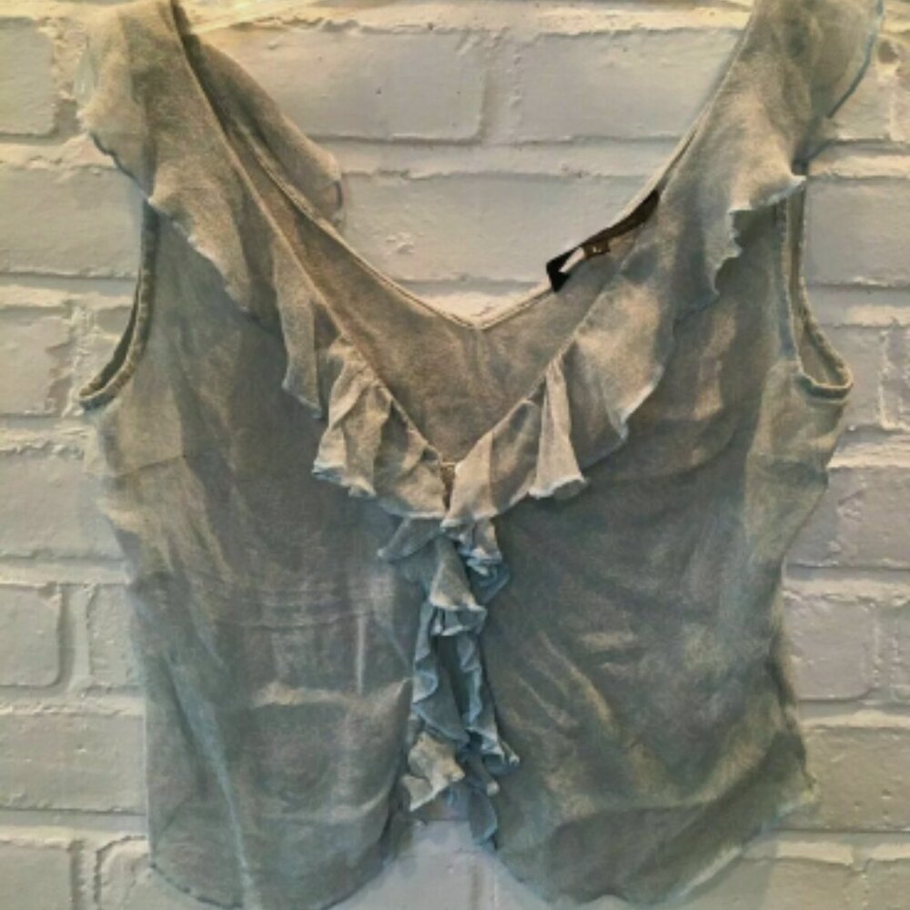 GUESS Collection Light Blue White Ruffle Sheer Blouse - Size L